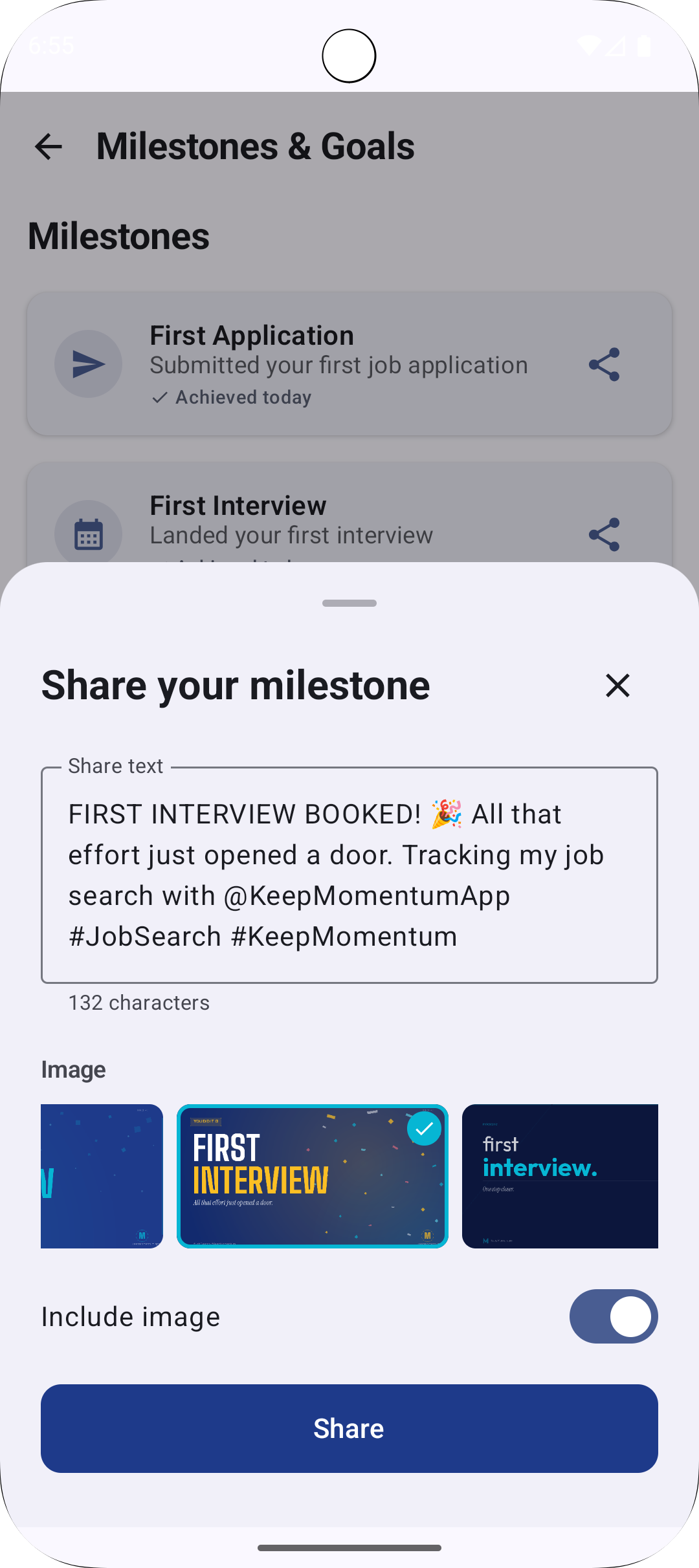 Dashboard with stats and job cards