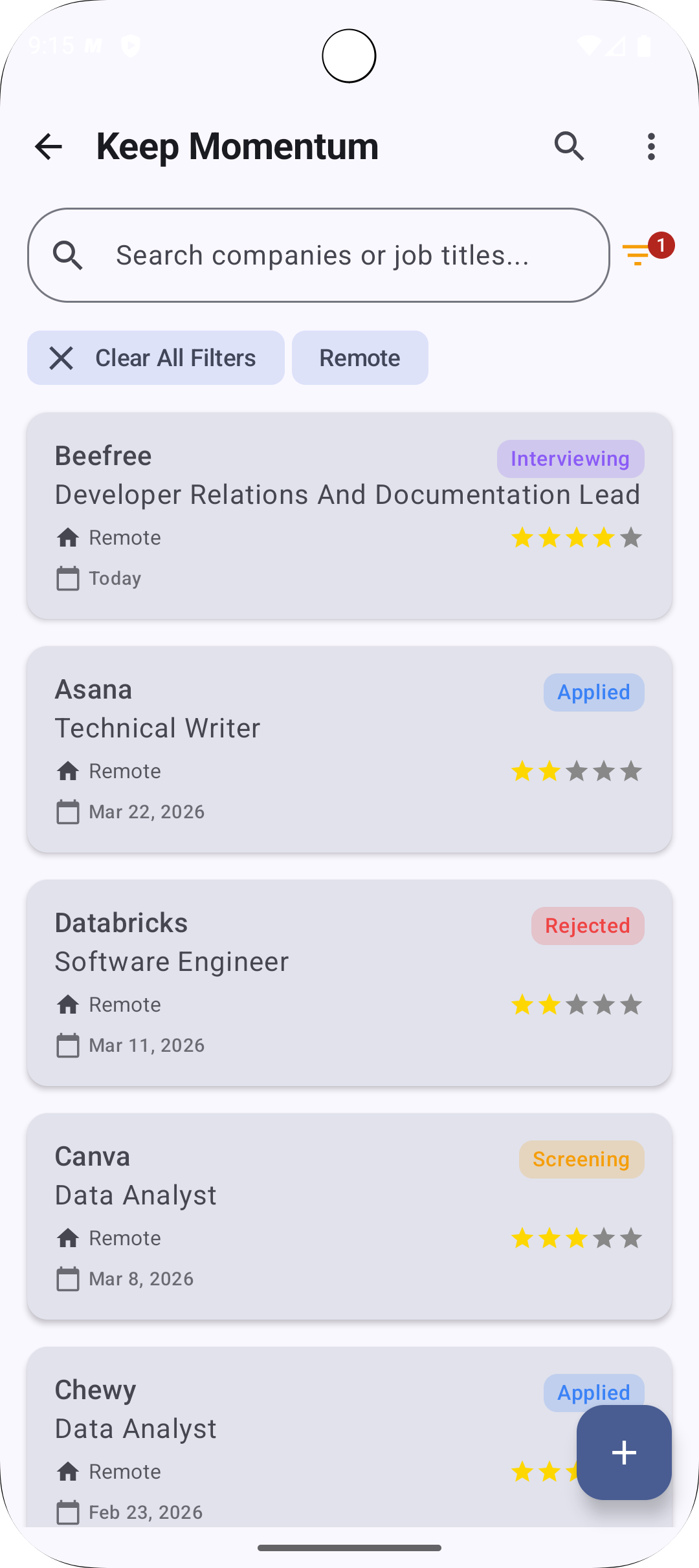 Job application details
